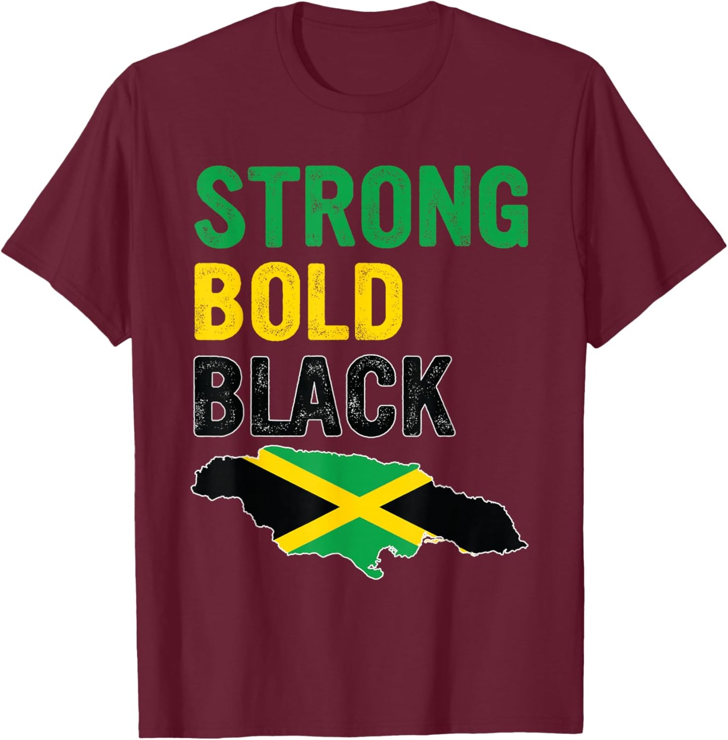 Jamaica Independence Day Strong Bold Black Jamaican Flag T-Shirt - T-Shirt | Maroon