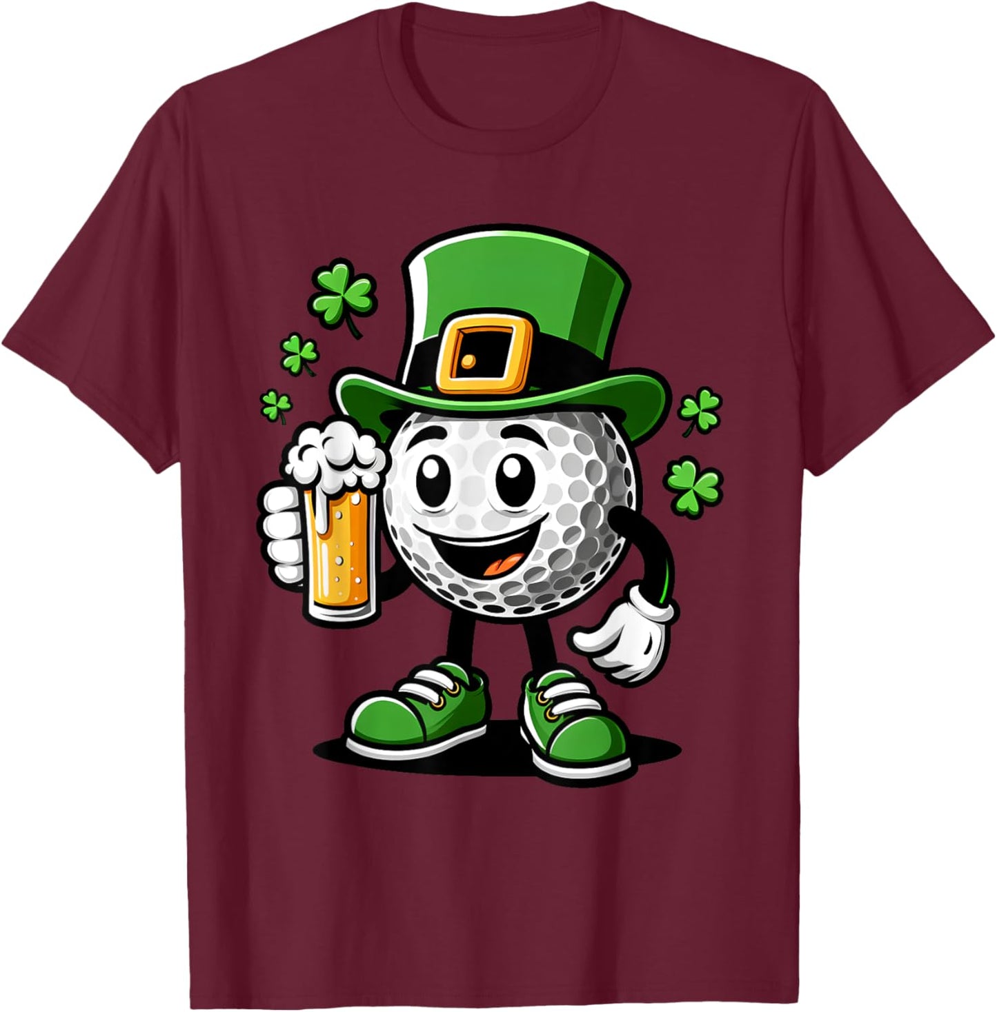 St Patrick's Day Irish Golf Ball Beer Golfing Golfer T-Shirt - T-Shirt | Maroon