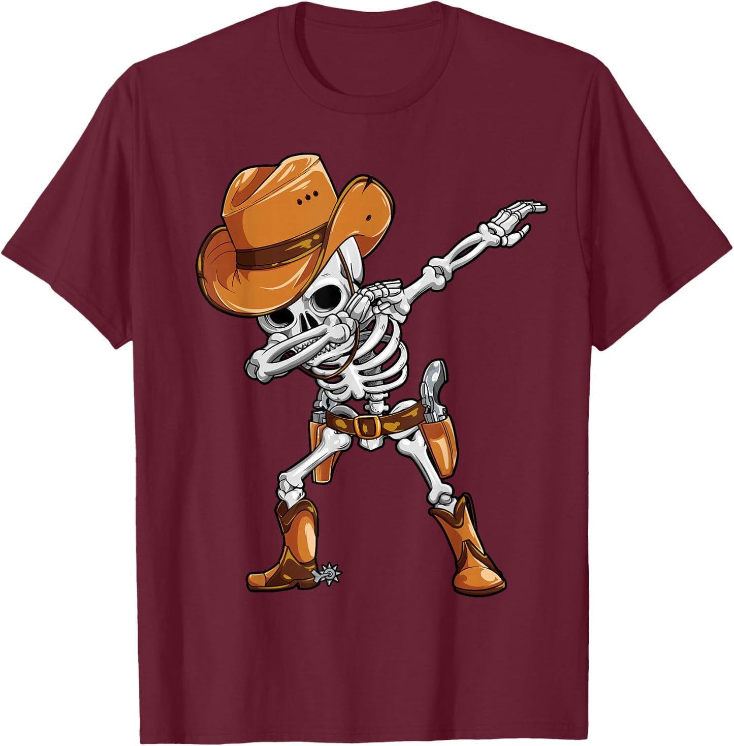 Dabbing Skeleton Cowboy Halloween Boys Men Funny Dab Dance T-Shirt - T-Shirt | Maroon