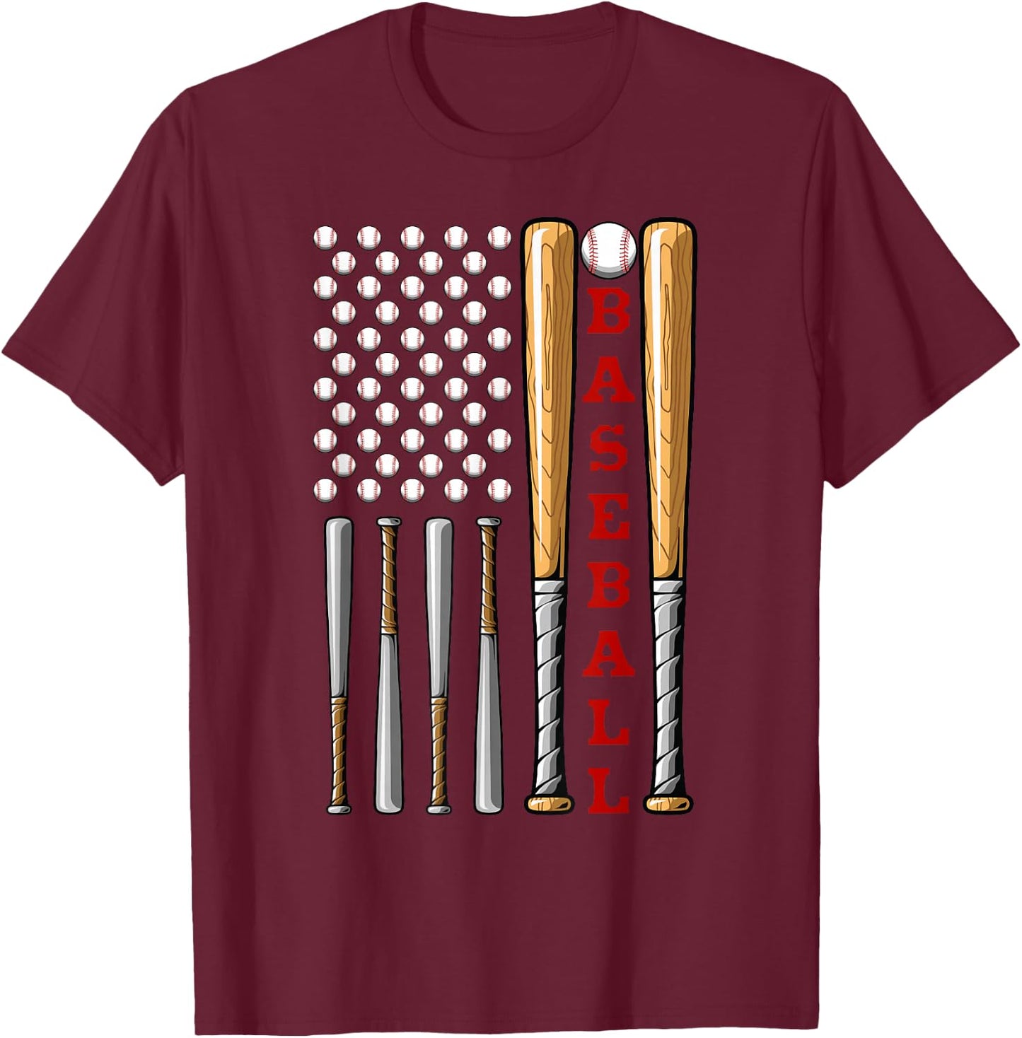 Patriotic US American Baseball Flag - Vintage Baseball Flag T-Shirt - T-Shirt | Maroon