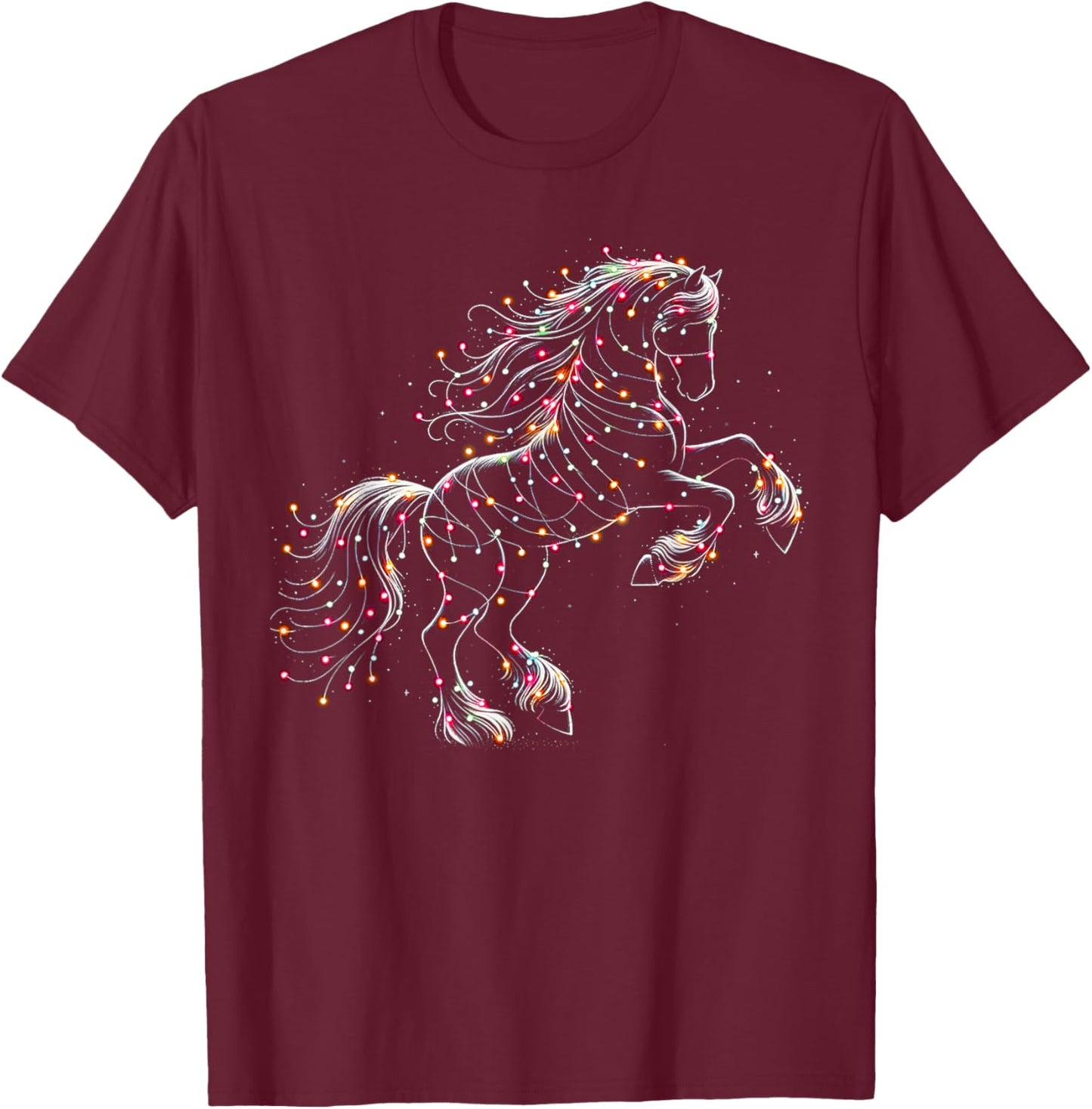 Horse Xmas Lights Gifts Girls Boys Christmas Horse T-Shirt - T-Shirt | Maroon