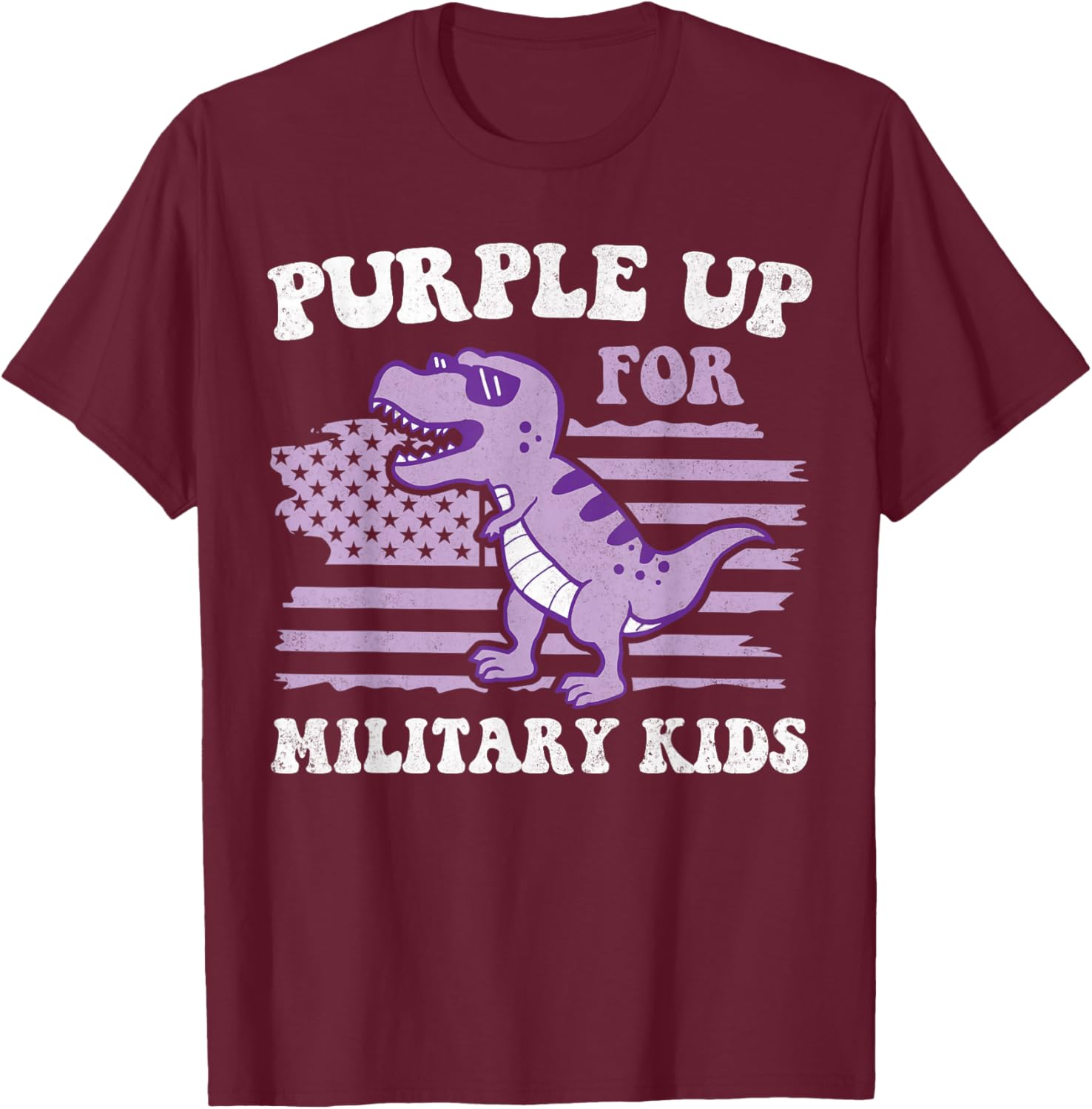 Purple Up For Military Kids Military Child Month Dino Boys T-Shirt - T-Shirt | Maroon