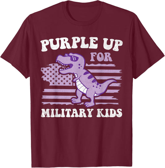 Purple Up For Military Kids Military Child Month Dino Boys T-Shirt - T-Shirt | Maroon