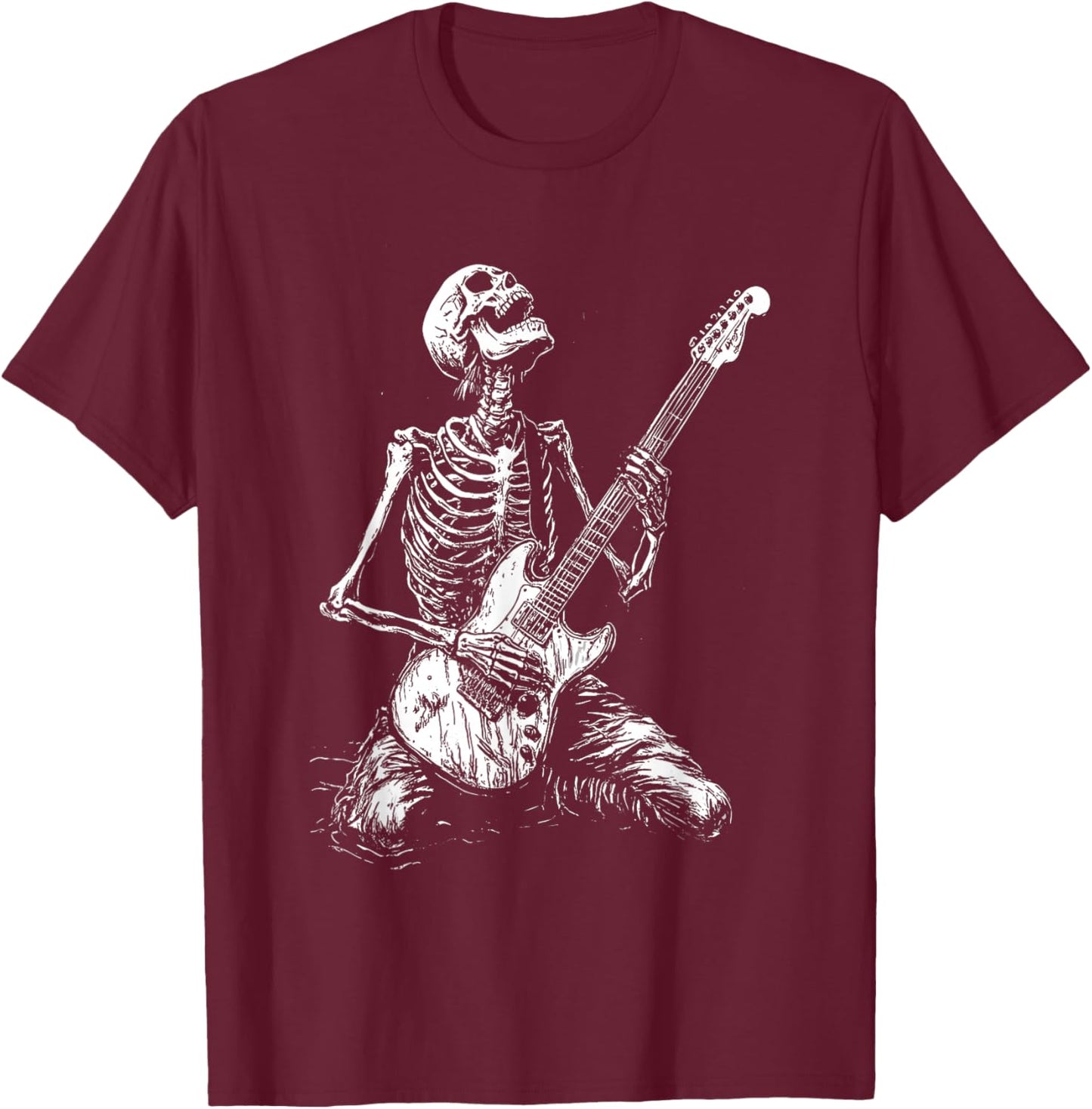 Skeleton Heavy Death Metal Rock Punk Gothic Guitar Grunge T-Shirt - T-Shirt | Maroon