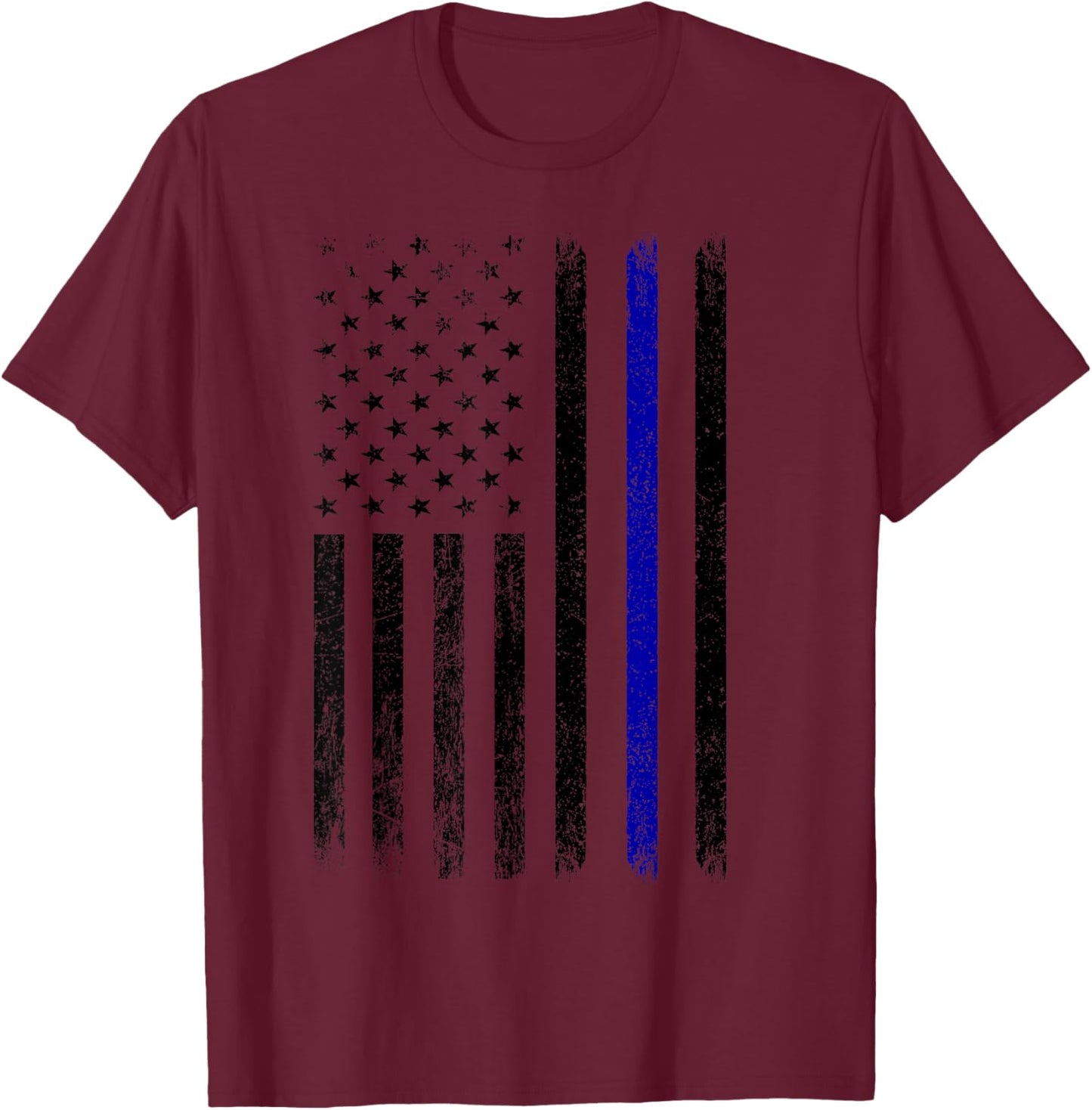 Police Thin Blue Line Flag USA American Patriotic T-Shirt - T-Shirt | Maroon