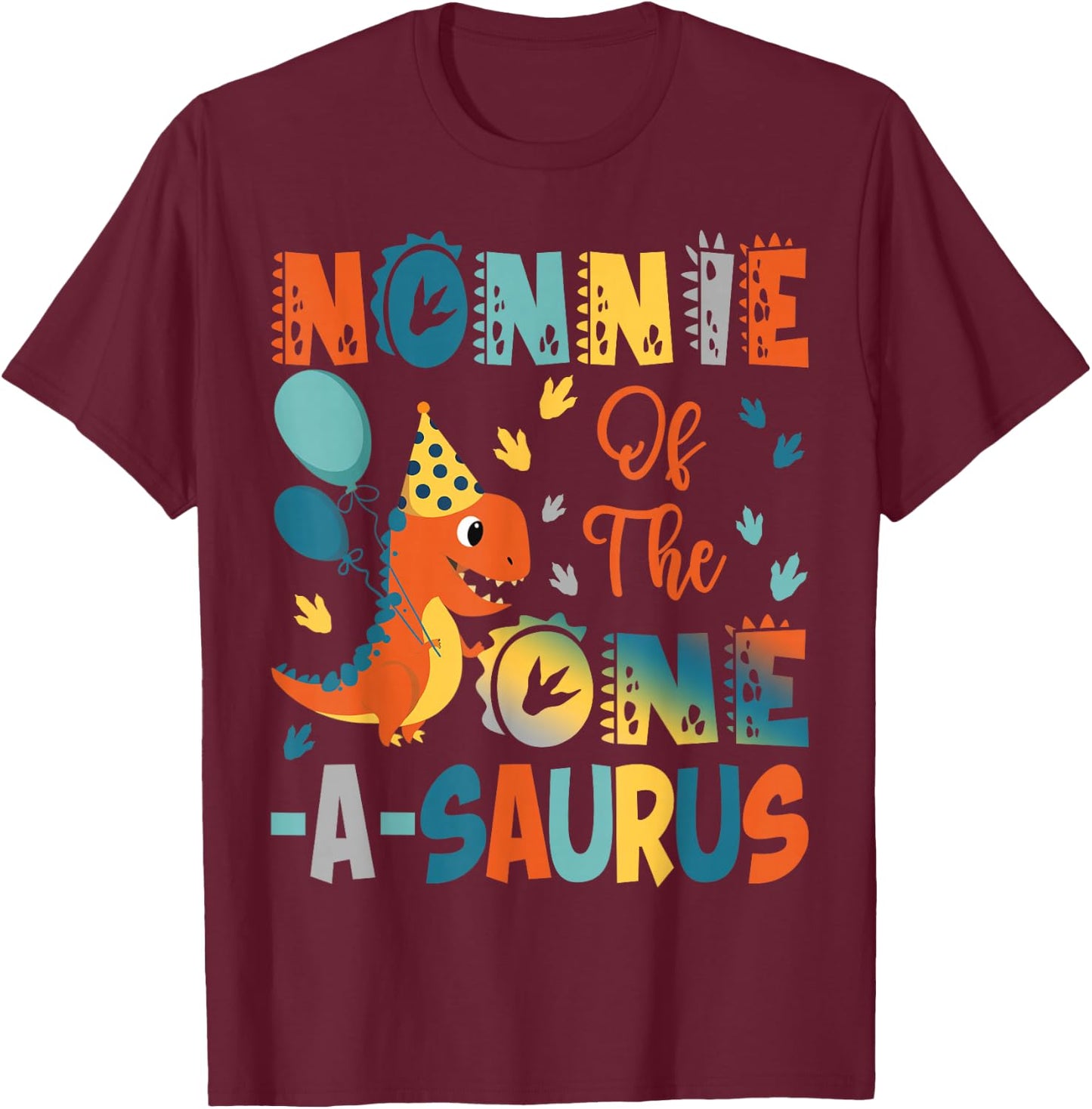 Nonnie Of The One-A-Saurus 2Nd Birthday Dinosaur Party T-Shirt - T-Shirt | Maroon