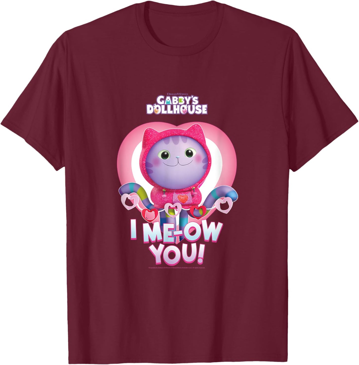 DreamWorks Gabby's Dollhouse Valentine's Day I Me-Ow You! T-Shirt - T-Shirt | Maroon
