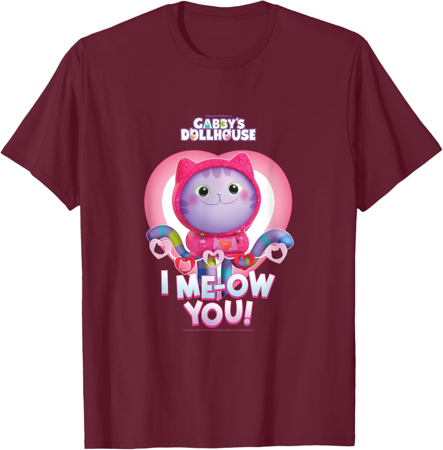 DreamWorks Gabby's Dollhouse Valentine's Day I Me-Ow You! T-Shirt - T-Shirt | Maroon