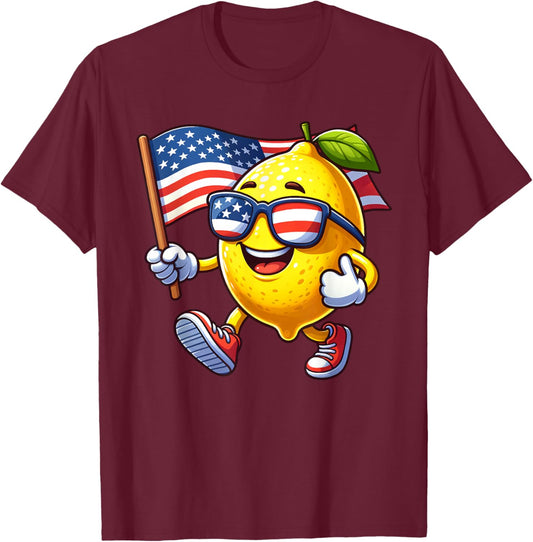 Lemon 4th July USA Flag Patriotic America Mom Dad Kids T-Shirt - T-Shirt | Maroon