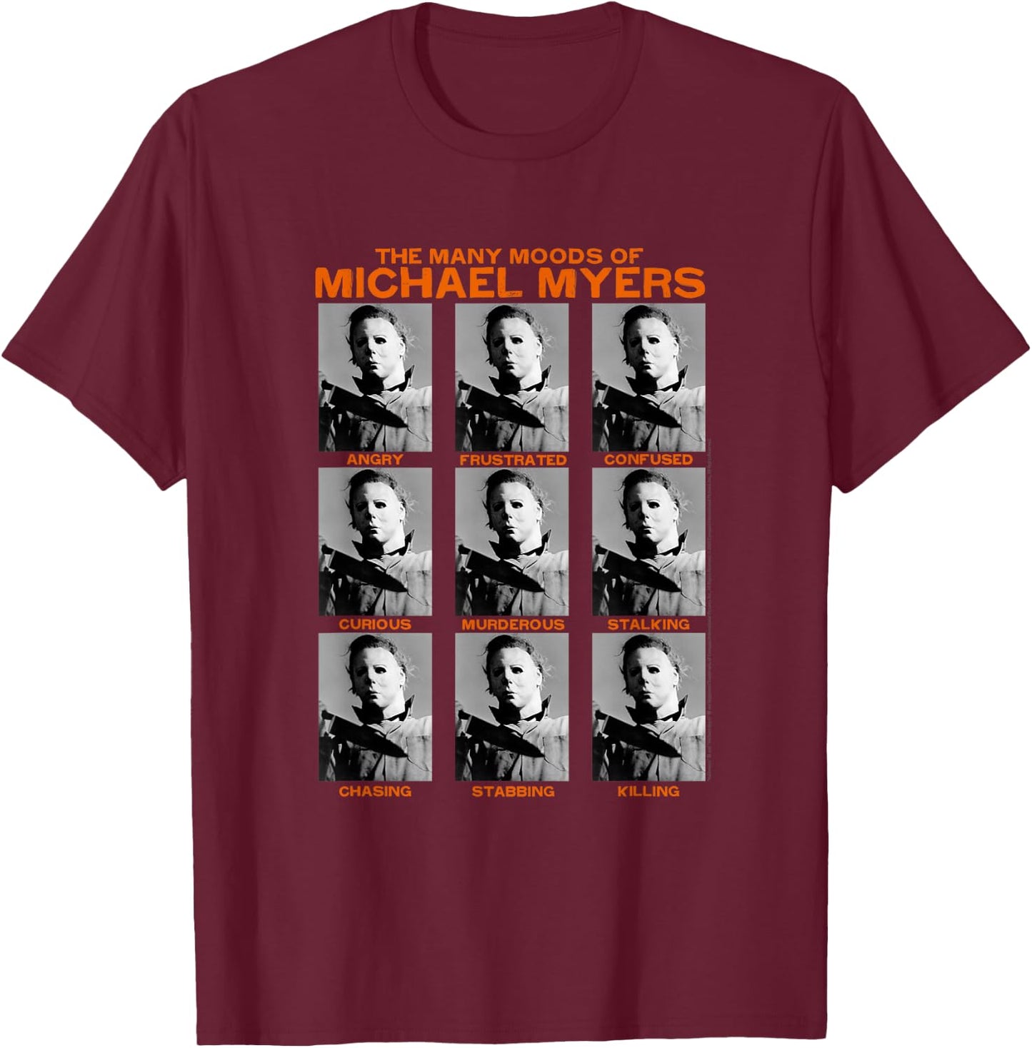 Halloween Many Moods of Michael Myers Small T-Shirt - T-Shirt | Maroon