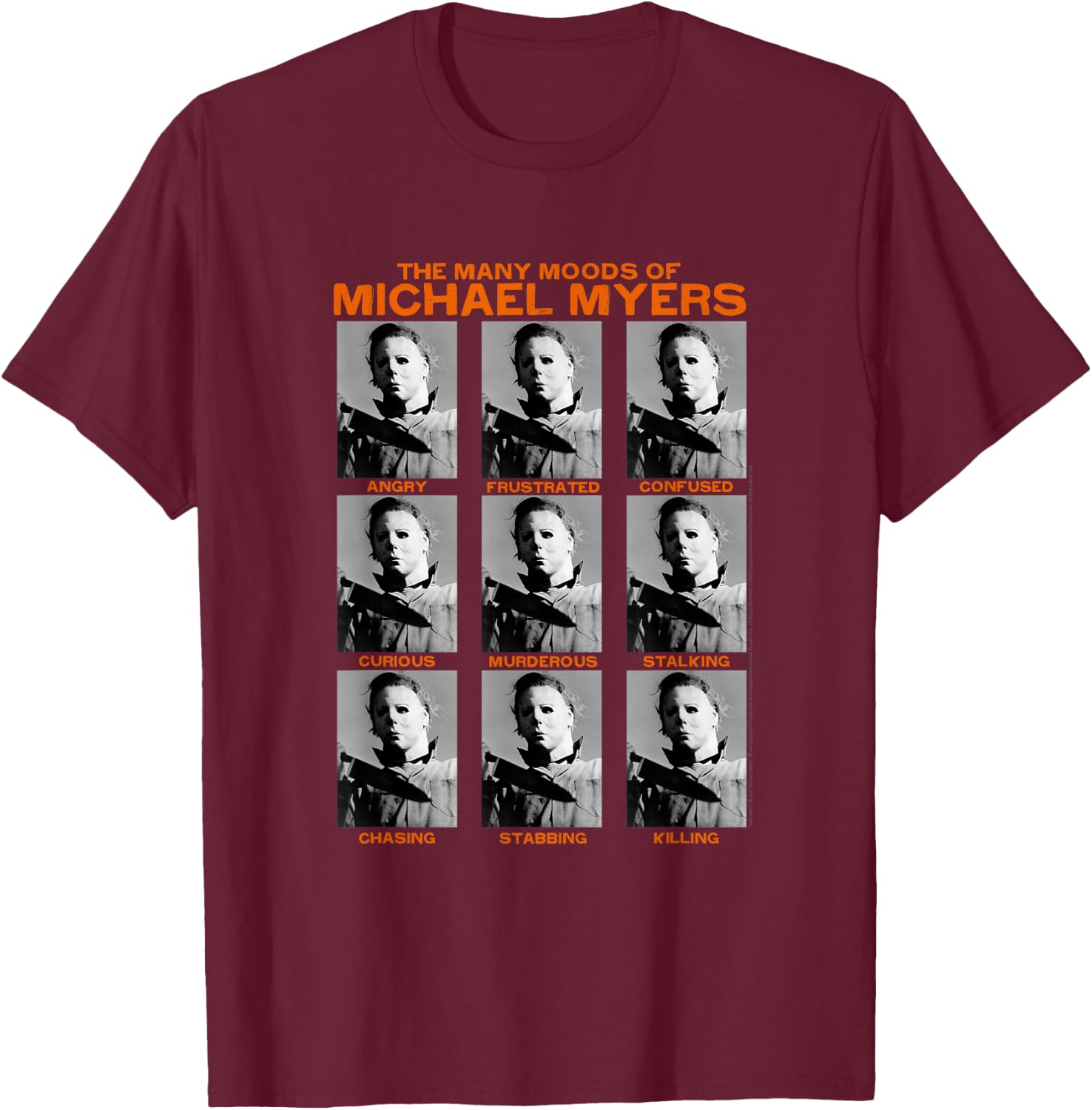 Halloween Many Moods of Michael Myers Small T-Shirt - T-Shirt | Maroon