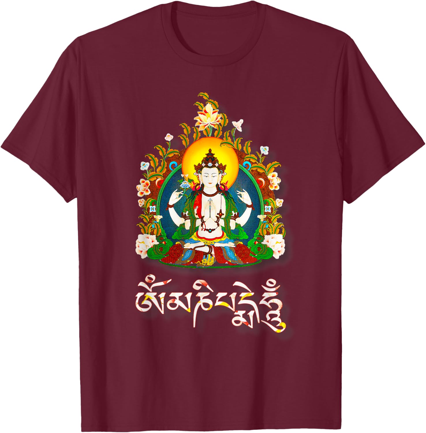 Tibetan Buddha Om Mani Padme Hum Amitabha T-Shirt - T-Shirt | Maroon