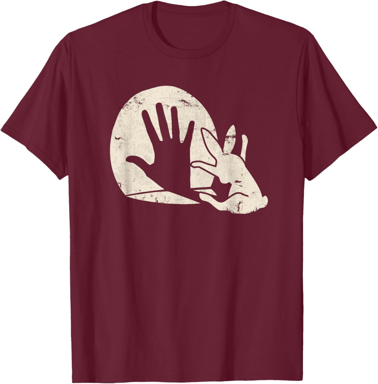 Rabbit Hand Shadow Puppet Bunny Animal Shadow T-Shirt - T-Shirt | Maroon