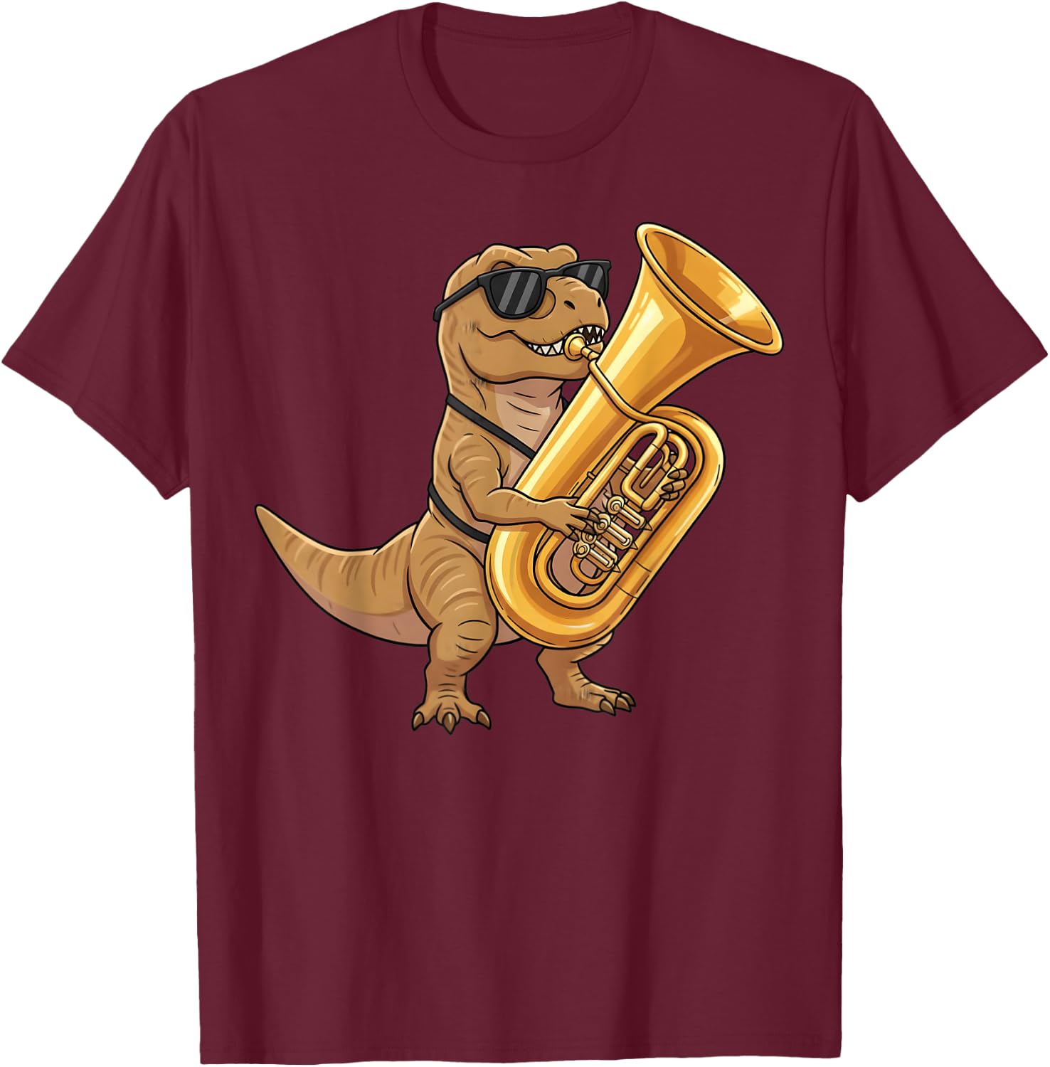 Cute Dinosaur Playing Tuba Music Musician Kids Boys T Rex T-Shirt - T-Shirt | Maroon