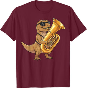 Cute Dinosaur Playing Tuba Music Musician Kids Boys T Rex T-Shirt - T-Shirt | Maroon