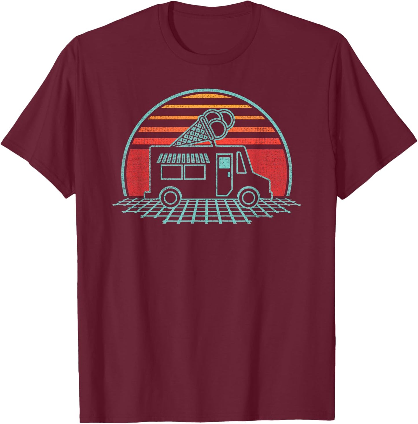 Ice Cream Truck Retro Vintage 80s Style Gift T-Shirt - T-Shirt | Maroon
