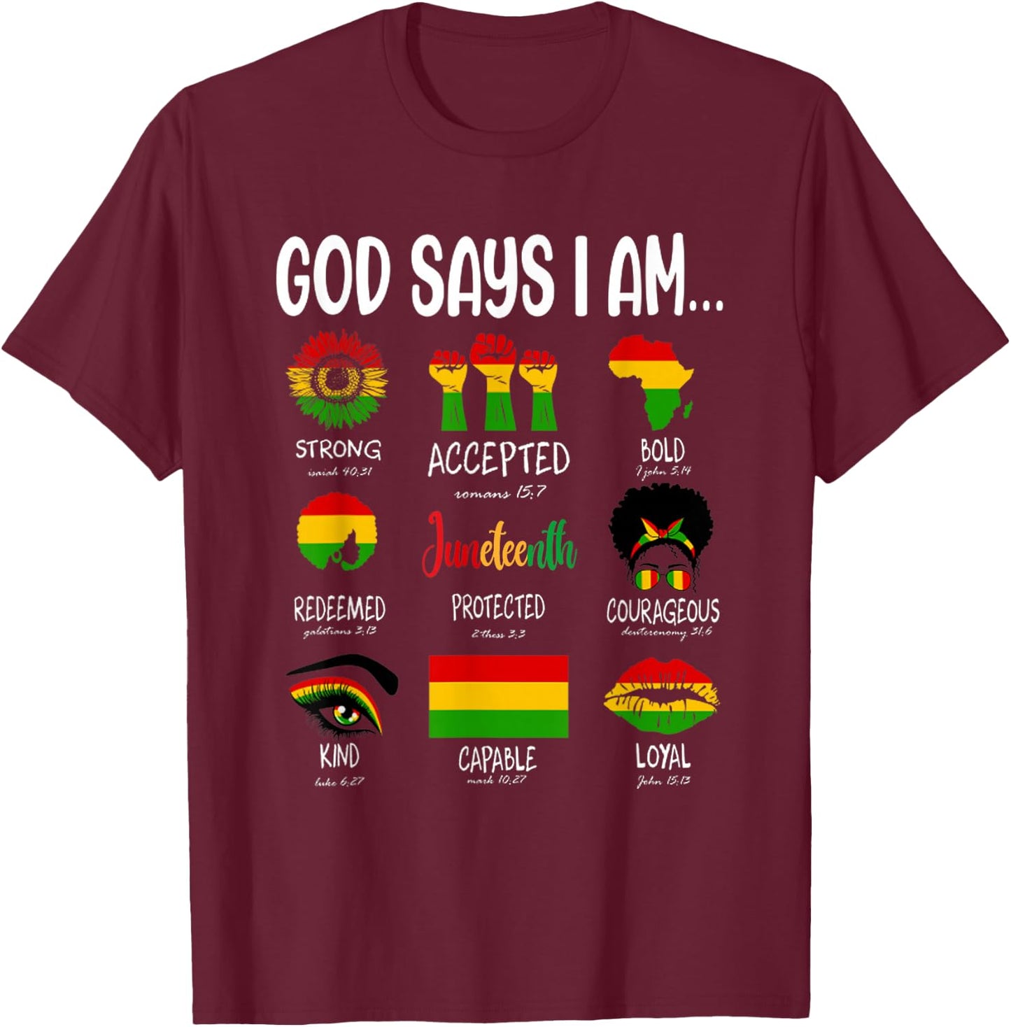 Juneteenth God Says I Am Celebrating Black Freedom 1865 T-Shirt - T-Shirt | Maroon