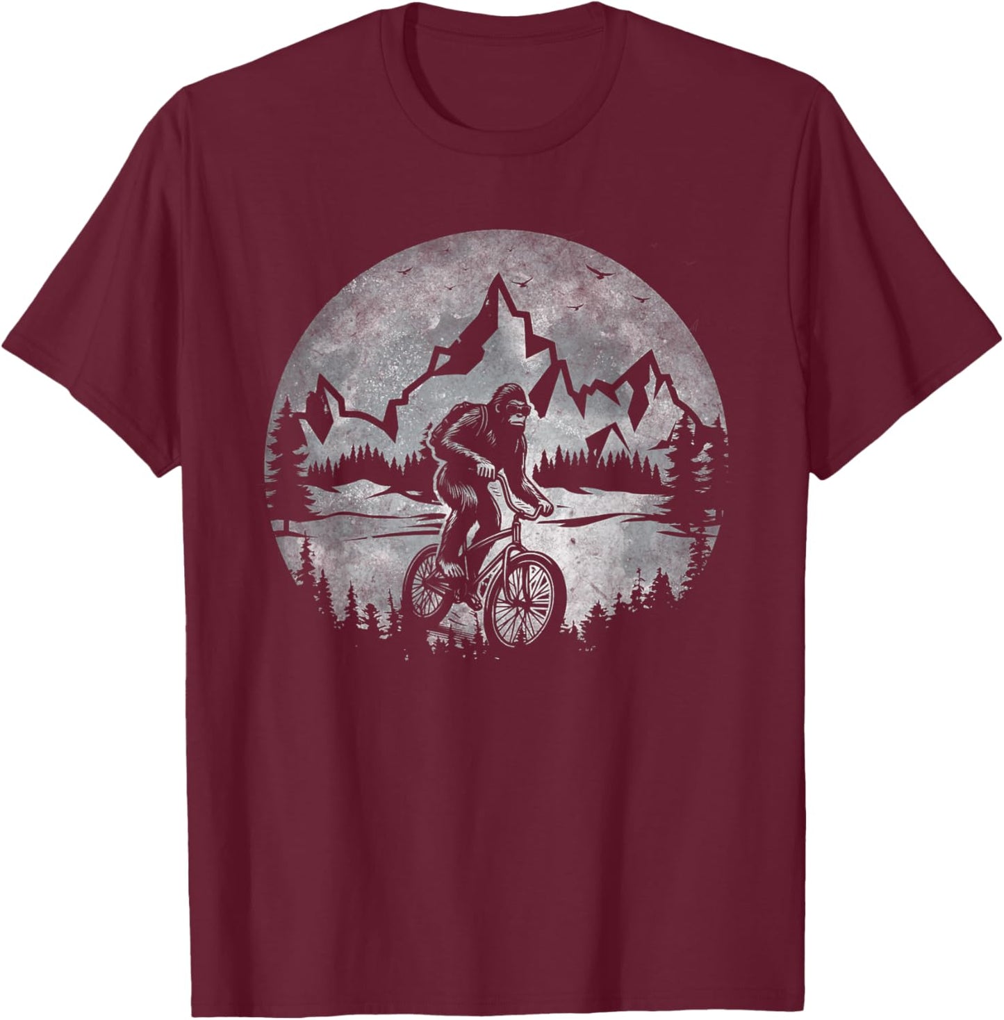 Bigfoot Riding Bicycle Mountain Biking Moon Bigfoot Cycling T-Shirt - T-Shirt | Maroon