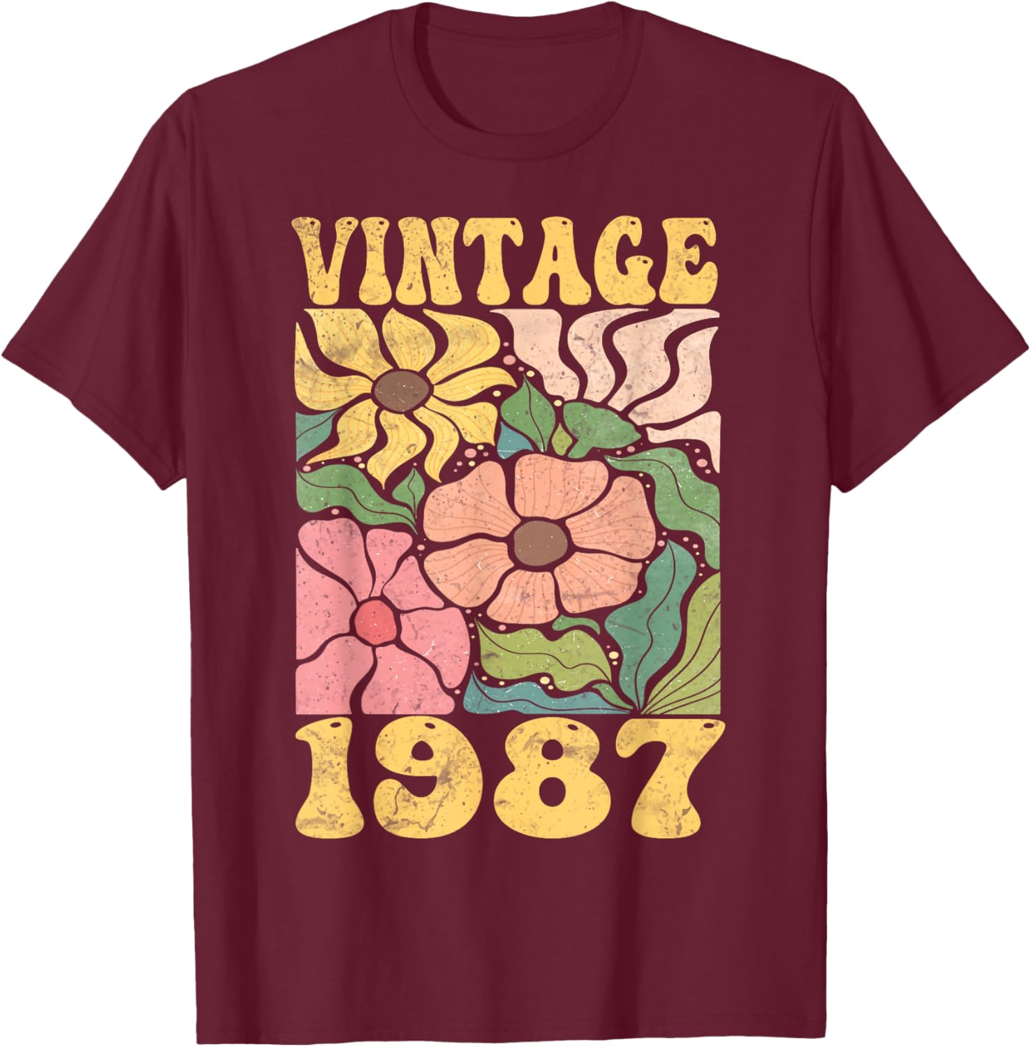 38 Years Old Vintage 1987 38th Women Birthday Wildflower T-Shirt - T-Shirt | Maroon