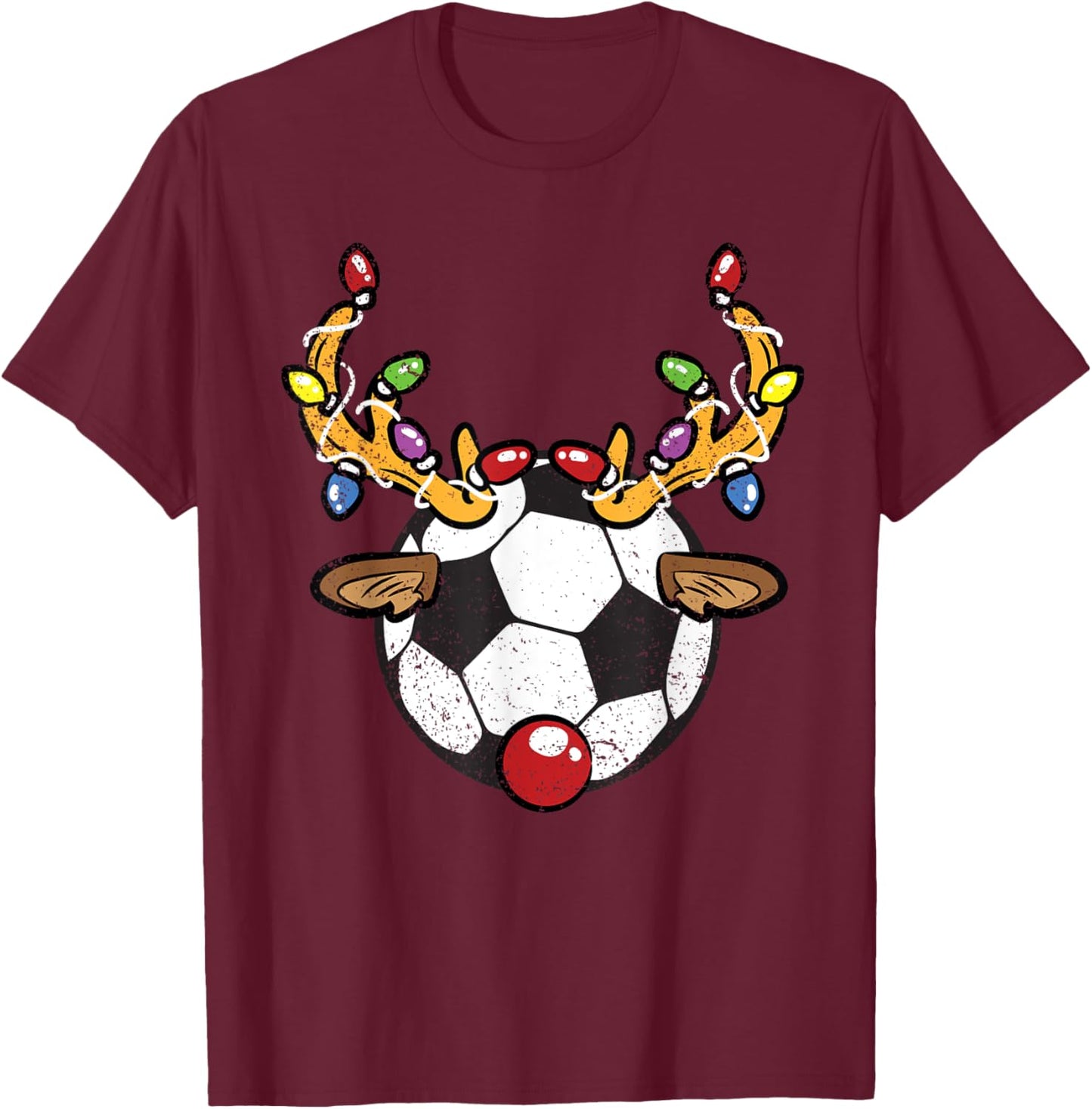 Soccer Ball Reindeer Christmas Pajama X-Mas Lights Sport T-Shirt - T-Shirt | Maroon