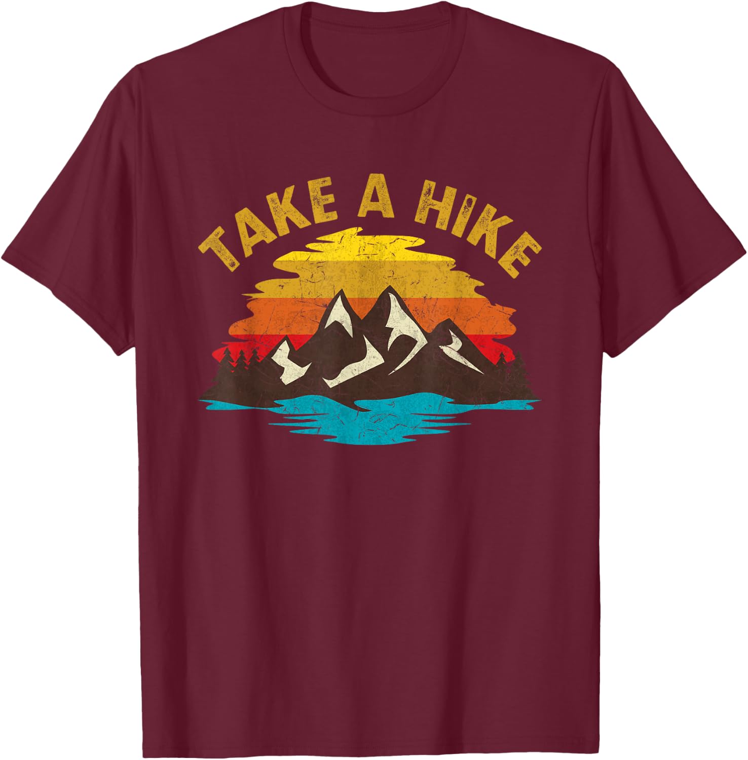 Take A Hike Outdoor Sunset Vintage Style Mountains Nature T-Shirt - T-Shirt | Maroon