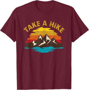 Take A Hike Outdoor Sunset Vintage Style Mountains Nature T-Shirt - T-Shirt | Maroon