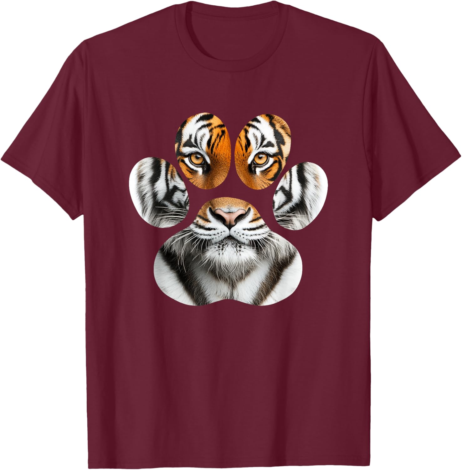 Tiger Eyes Paw Tiger T-Shirt - T-Shirt | Maroon