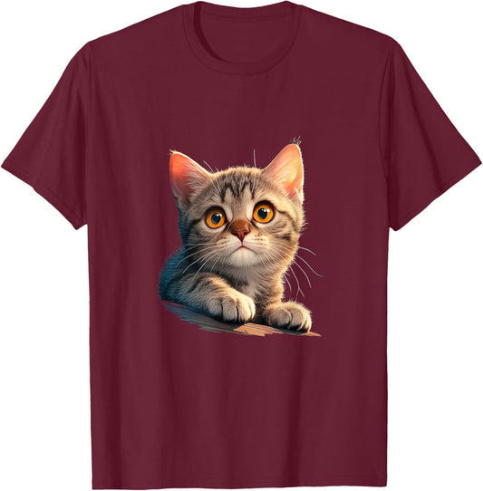 Adorable Realistic Kitten Cat Lovers Design Women Kids T-Shirt - T-Shirt | Maroon
