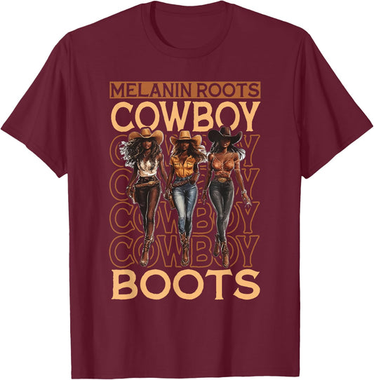Melanin Cowgirls African Melanin Cowgirl Black History T-Shirt - T-Shirt | Maroon