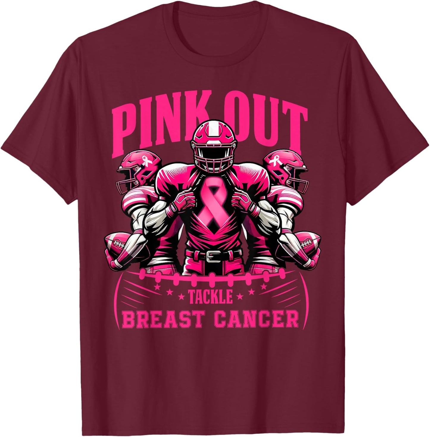 Pink Out Tackle Breast Cancer Awareness Football Pink Ribbon T-Shirt - T-Shirt | Maroon