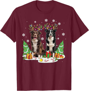 Border collie Dog Christmas lights Xmas Border collie dog Women Kids T-Shirt - T-Shirt | Maroon