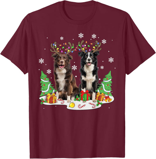Border collie Dog Christmas lights Xmas Border collie dog Women Kids T-Shirt - T-Shirt | Maroon