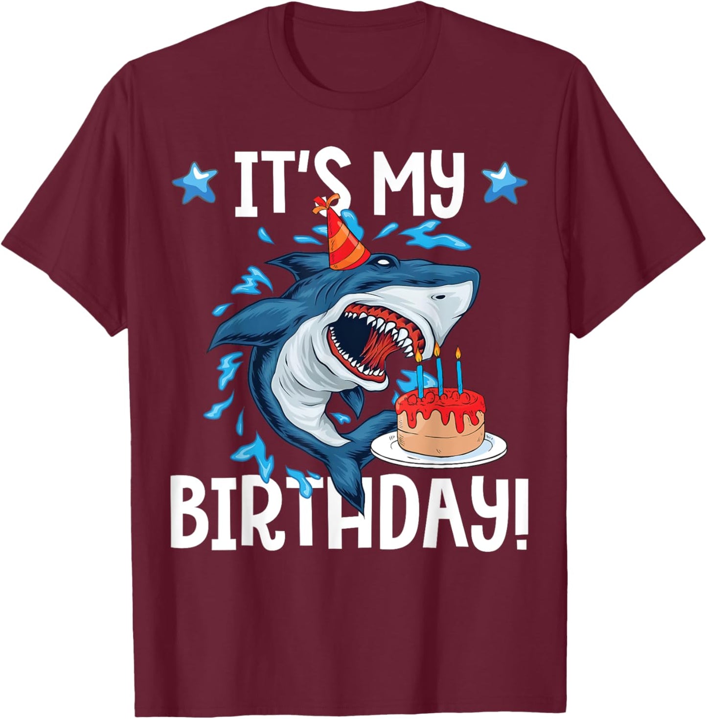 It's My Birthday Shark Shirt Gift Girls Boys Adults T-Shirt - T-Shirt | Maroon