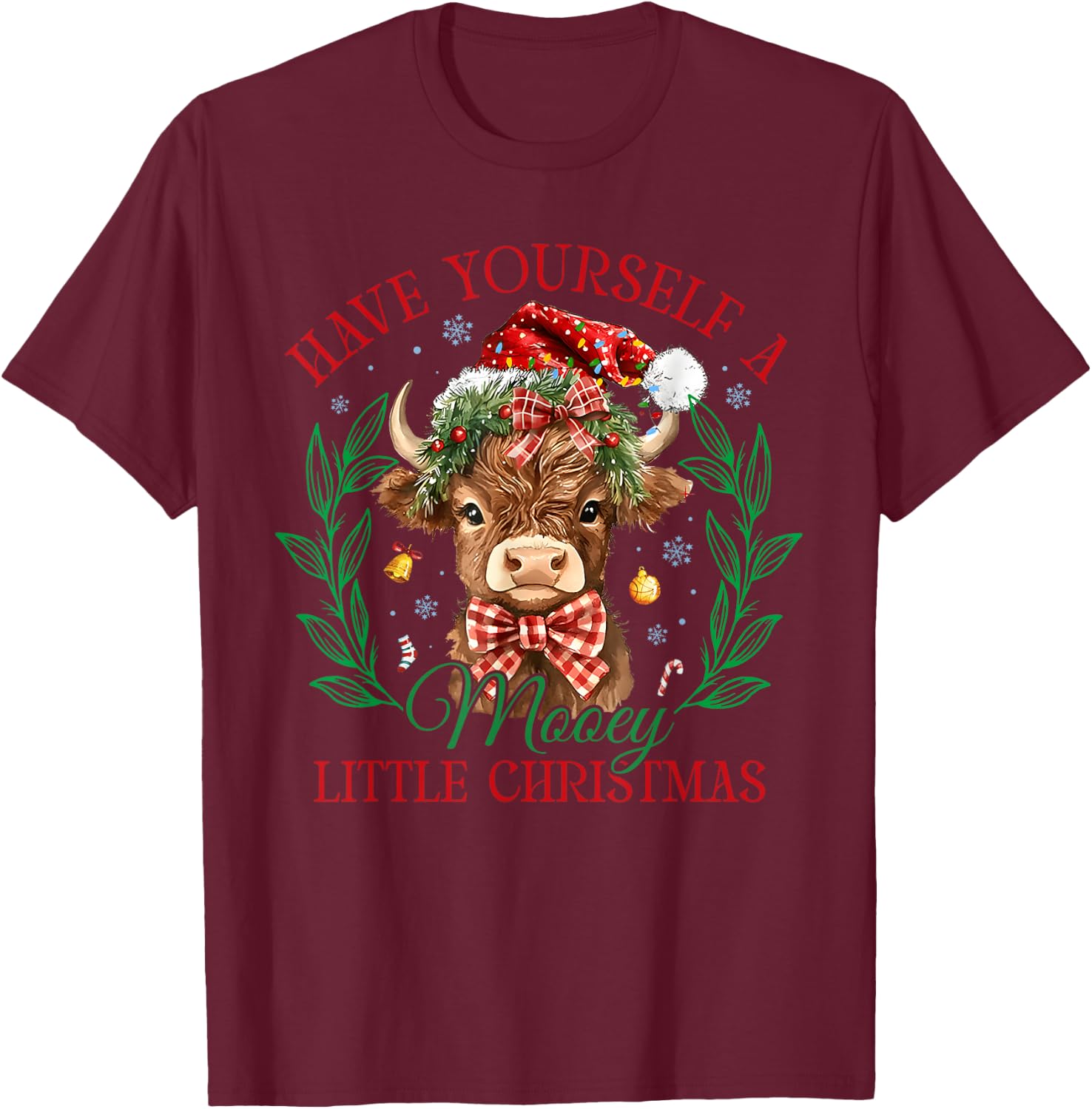 Have Yourself A Mooey Little Christmas Funny Cow Santa Women T-Shirt - T-Shirt | Maroon
