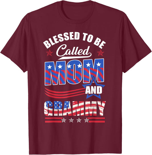 Blessed To Be Called Mom And Grammy American Flag T-Shirt - T-Shirt | Maroon
