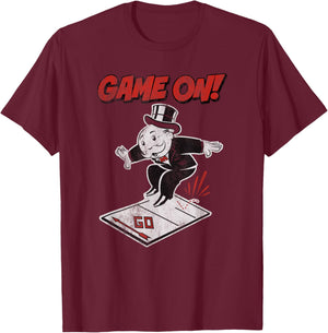 Monopoly Mr. Monopoly Game On! Classic Distressed Logo T-Shirt - T-Shirt | Maroon