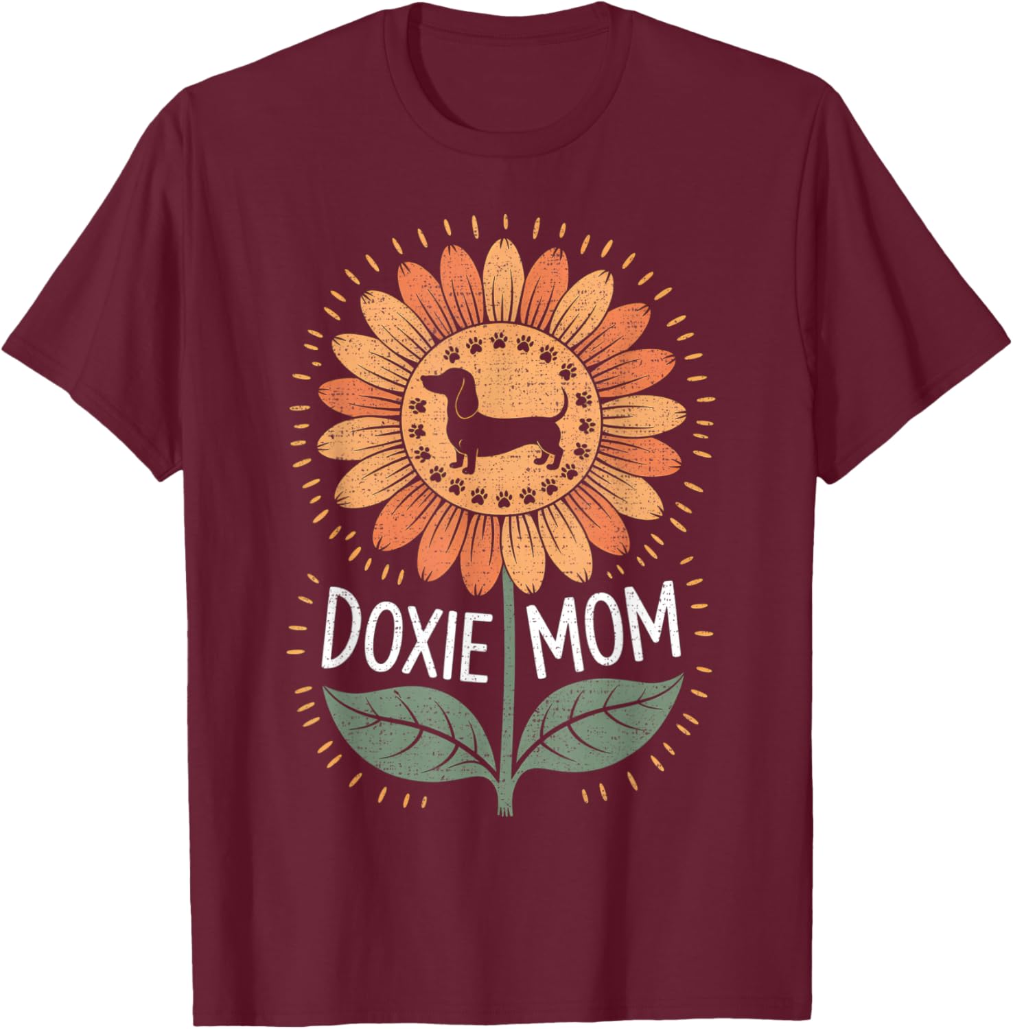 Doxie Mom Sunflower Dachshund Dog Lover T-Shirt - T-Shirt | Maroon