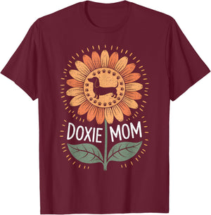 Doxie Mom Sunflower Dachshund Dog Lover T-Shirt - T-Shirt | Maroon