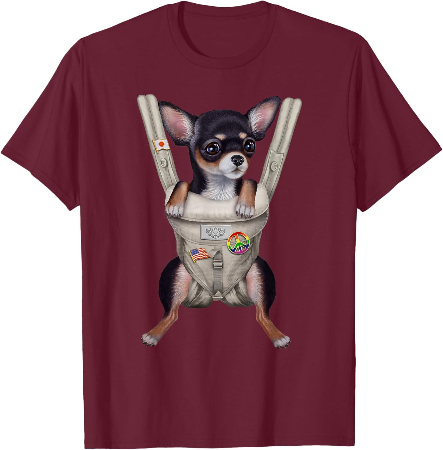 Black Chihuahua Dog in Baby Carrier Men Women Girls Kids T-Shirt - T-Shirt | Maroon