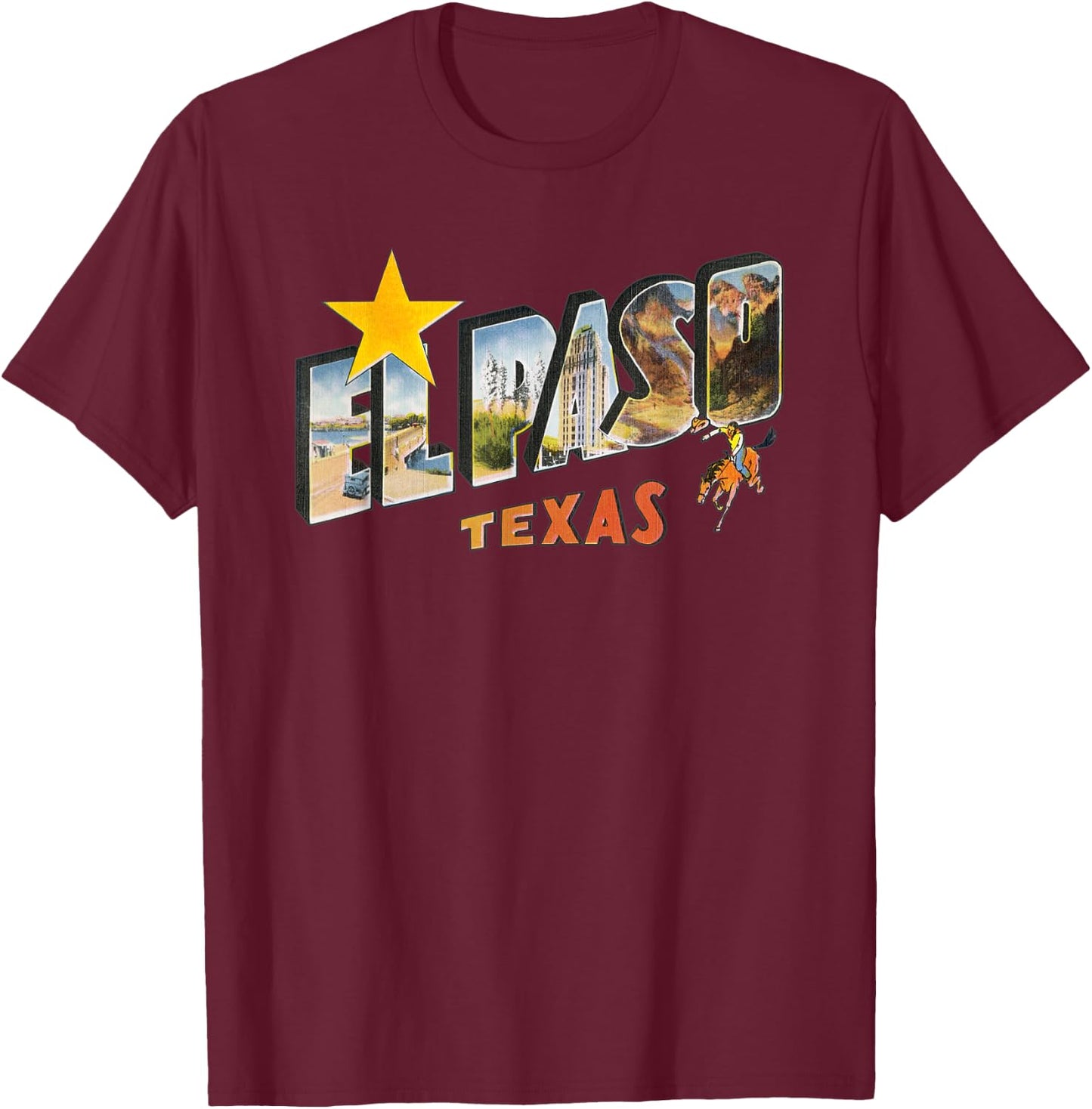 Klassische Texas - El Paso Texas TX Vintage Retro Souvenir - Adult - Black - Short Sleeve - - Classic Fit - Cotton 100% - Small T-Shirt - T-Shirt | Maroon