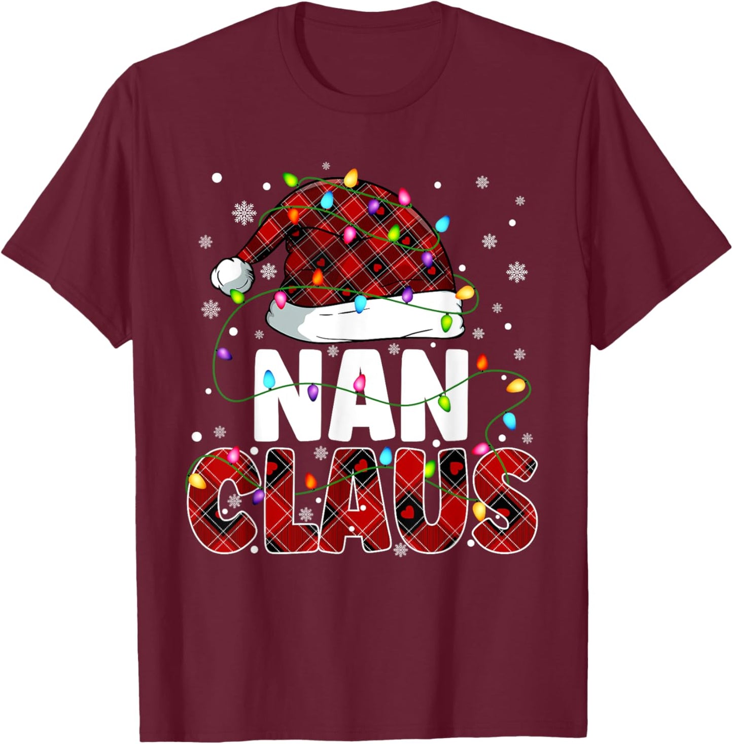 Nan Claus Merry Christmas Santa Hat Family Matching T-Shirt - T-Shirt | Maroon