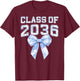 Class of 2036 Coquette Bow Blue Toile Floral Preppy Kid Girl T-Shirt - T-Shirt | Maroon