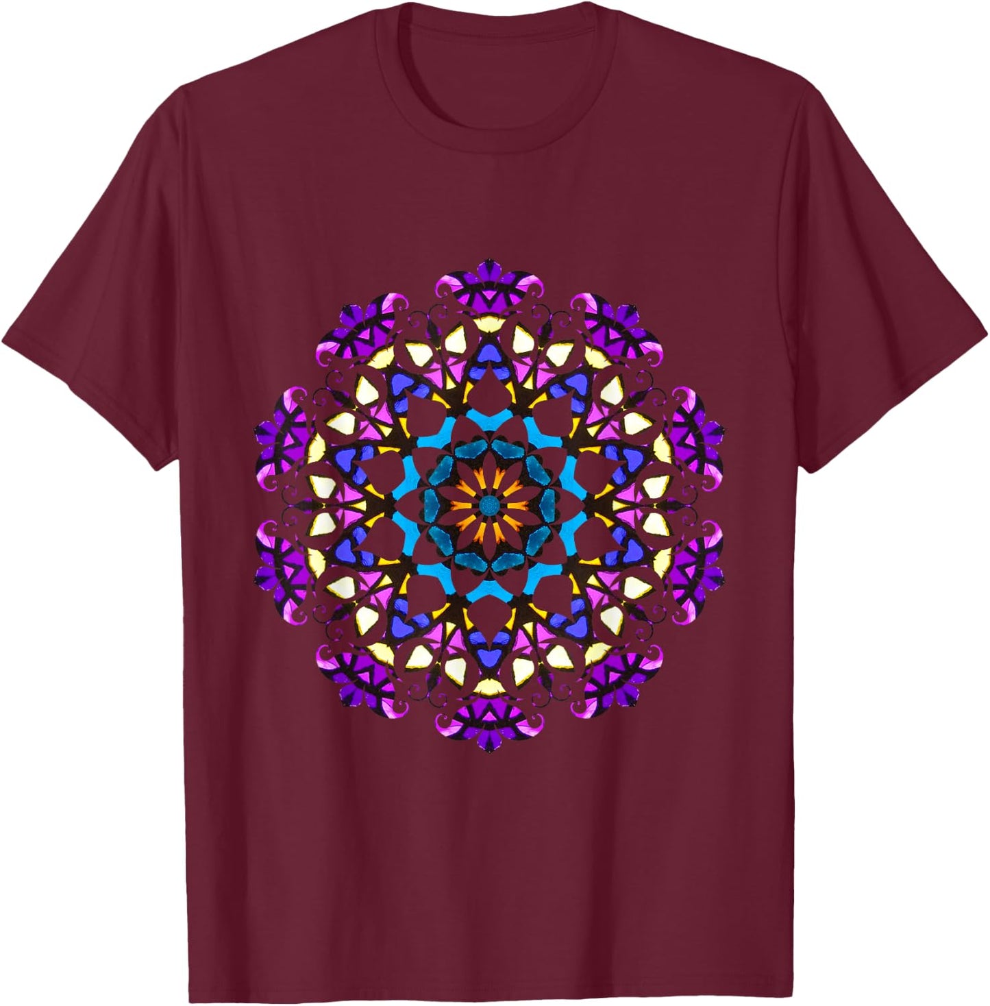 Sacred Geometry Mandala Reiki Yoga Stained Glass Shirt T-Shirt - T-Shirt | Maroon