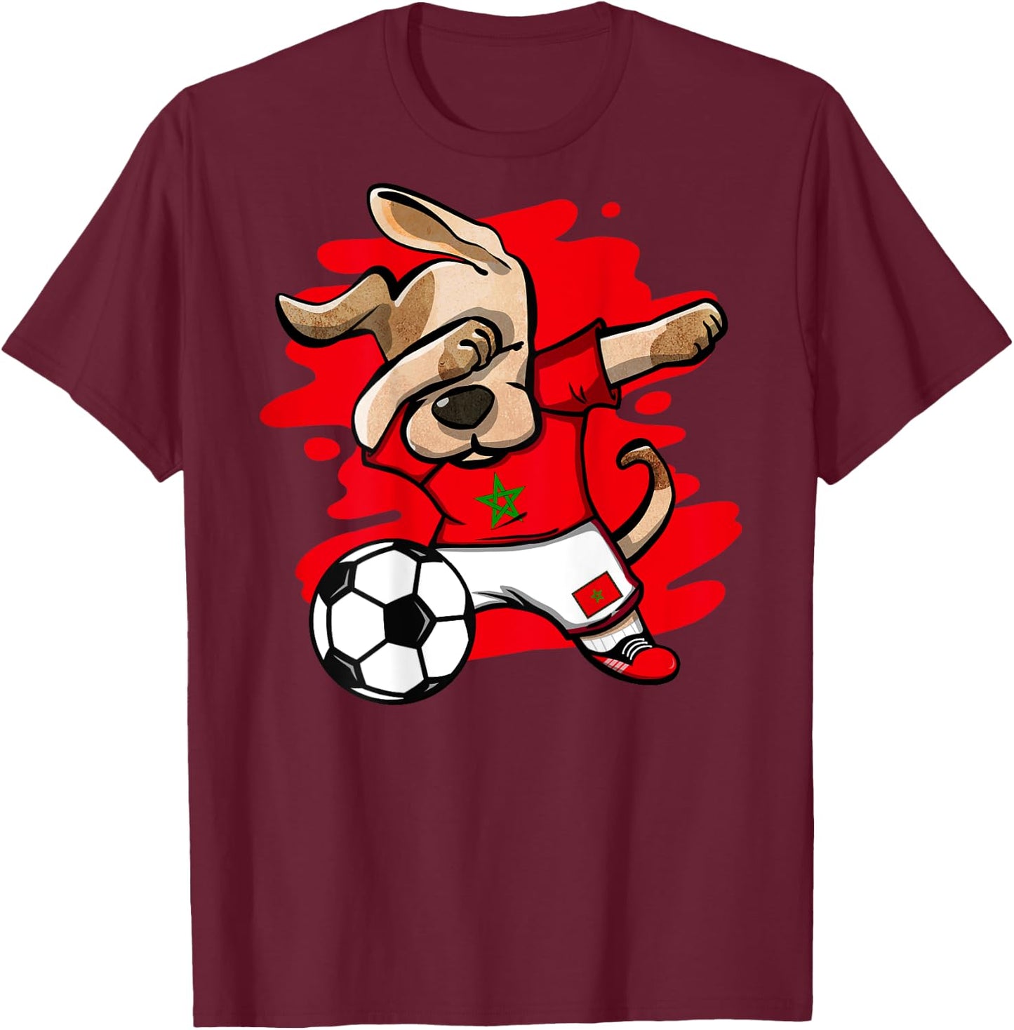 Dabbing Dog Morocco Soccer Fan Jersey Moroccan Flag Football Men Women Kids T-Shirt - T-Shirt | Maroon
