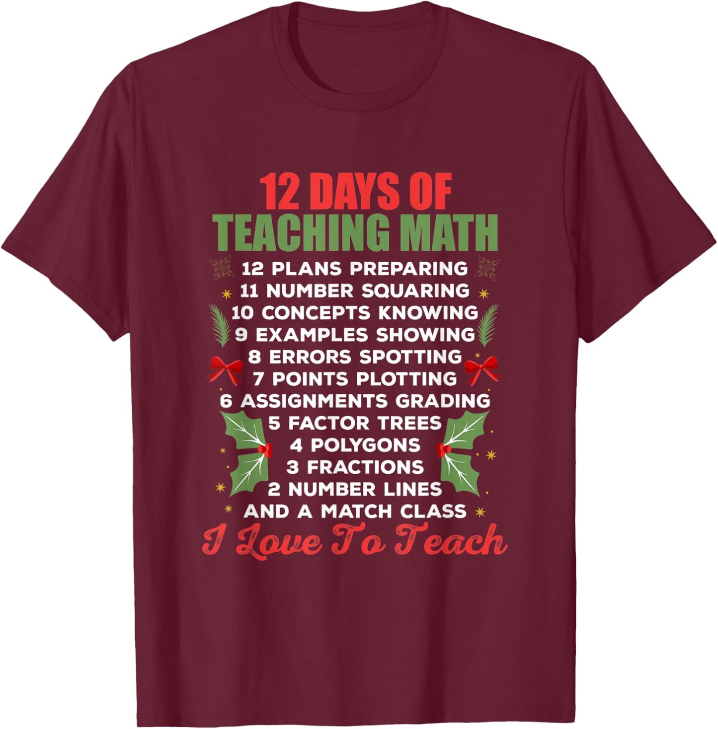 12 Days of Teaching Math Christmas Math Teacher Women T-Shirt - T-Shirt | Maroon