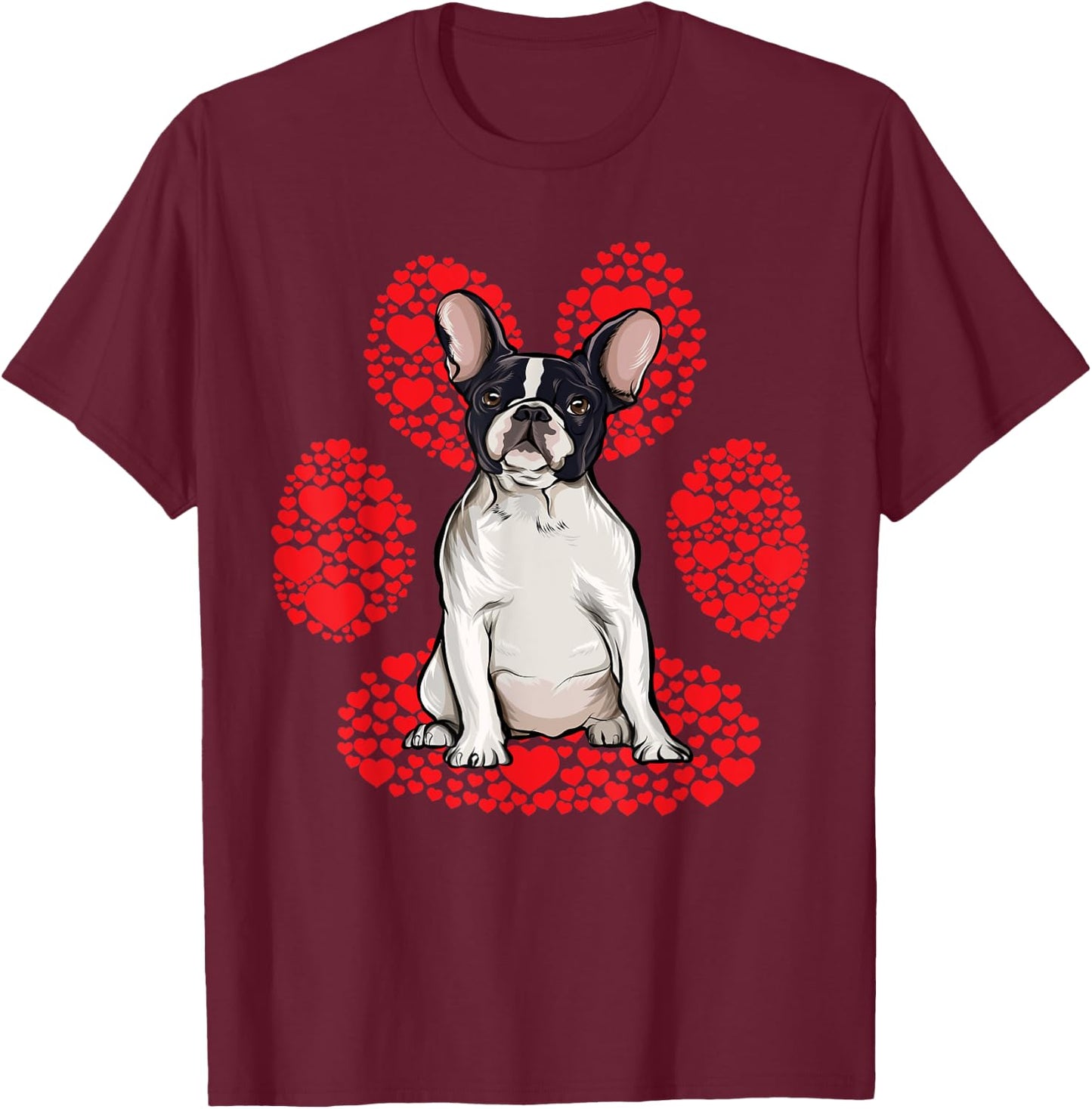 French Bulldog Valentines Day Dog Love Paw T-Shirt - T-Shirt | Maroon