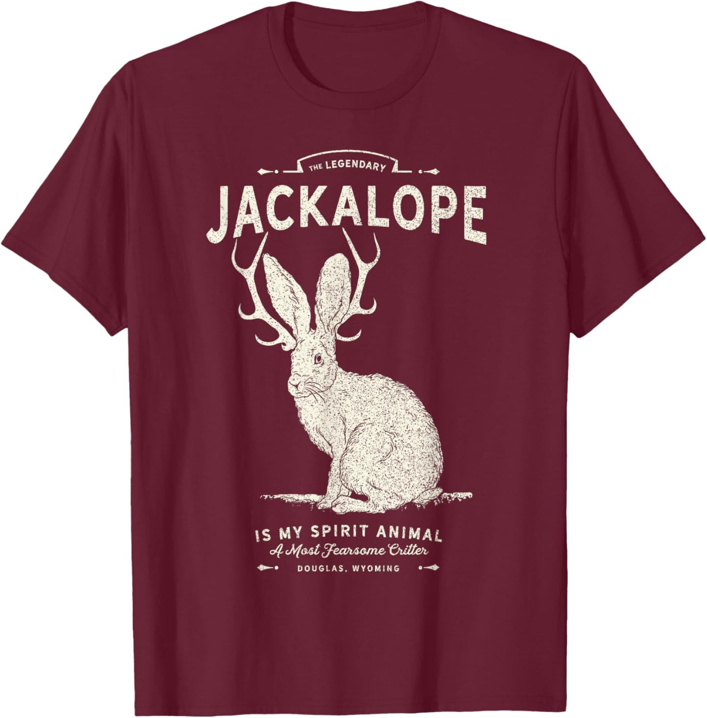 Vintage Jackalope, Spirit Animal, Mythical Critter T-Shirt - T-Shirt | Maroon