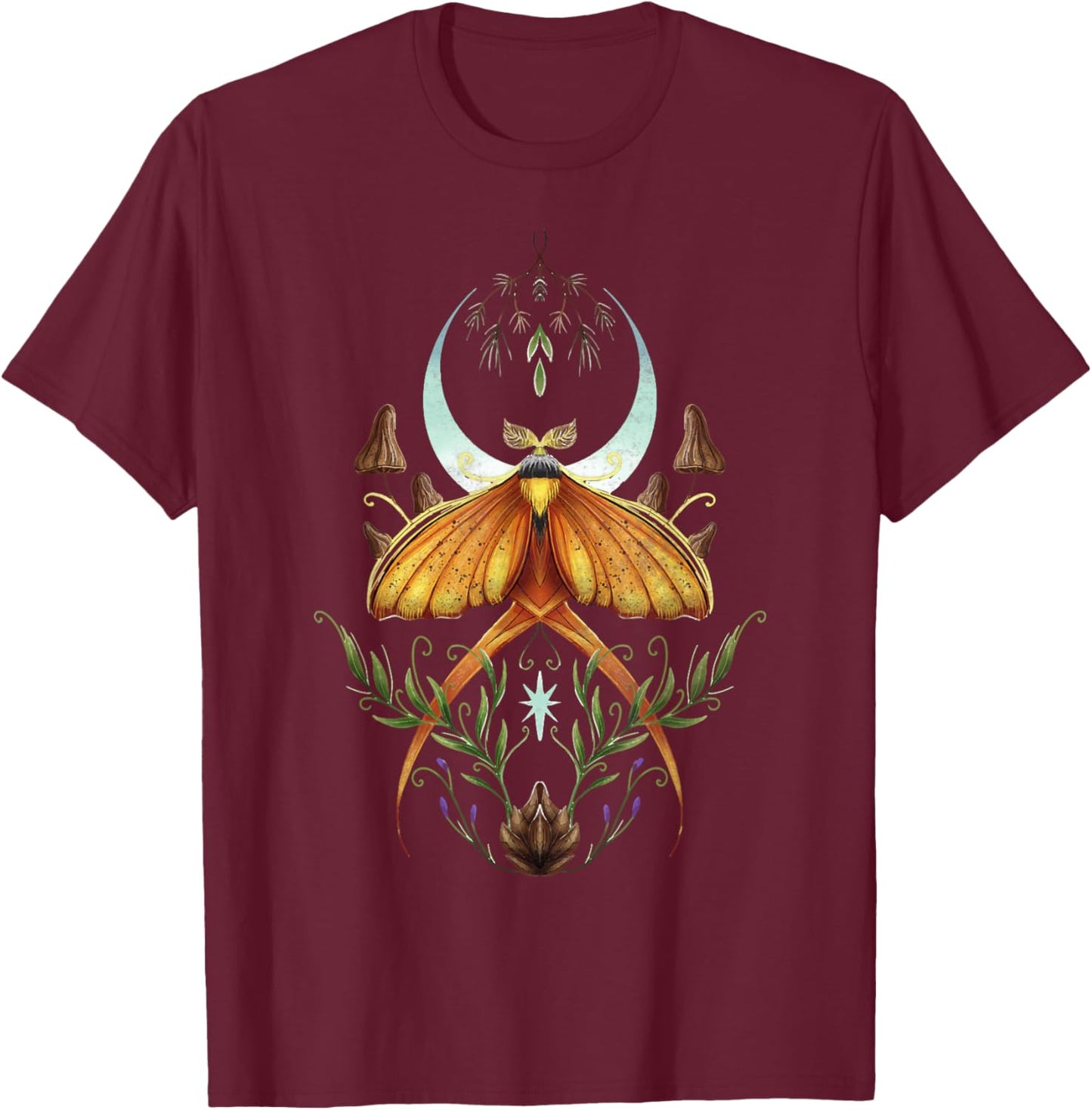 Cute Fairycore Floral Moth Aesthetic Celestial Luna T-Shirt - T-Shirt | Maroon