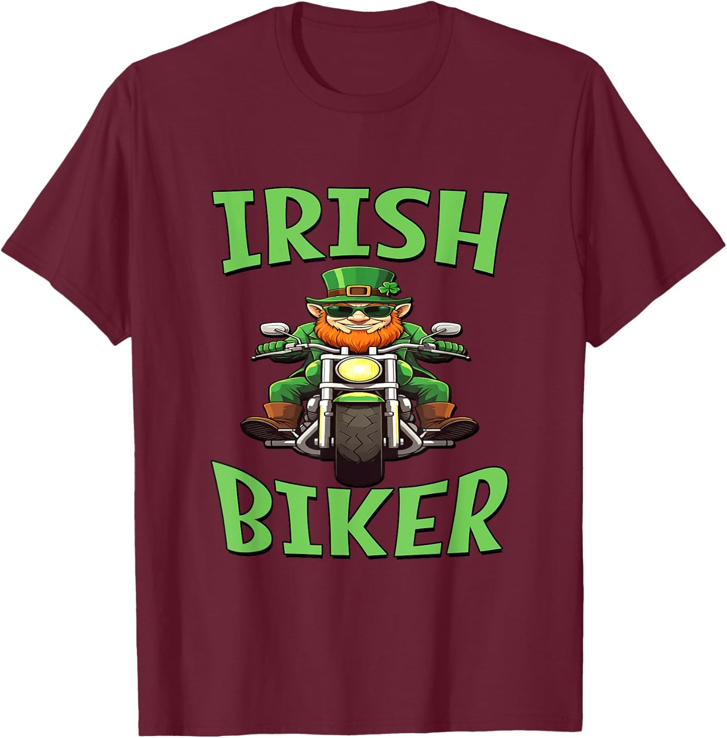 Irish Biker - Leprechaun On A Motorcycle T-Shirt - T-Shirt | Maroon