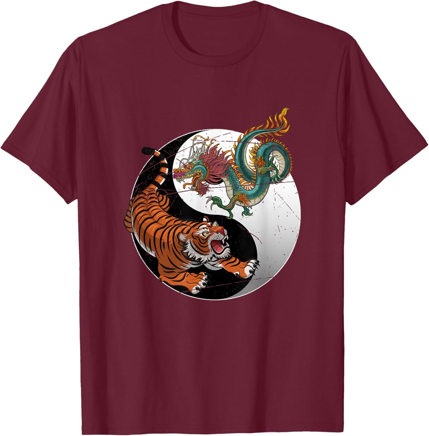 Asian Dragon Tiger Yin Yang Tiger T-Shirt - T-Shirt | Maroon